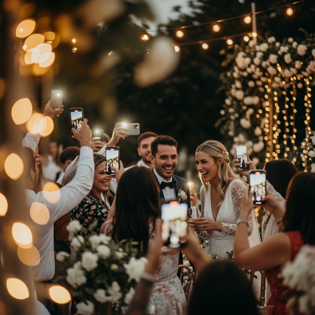 Wedding guests raising a toast