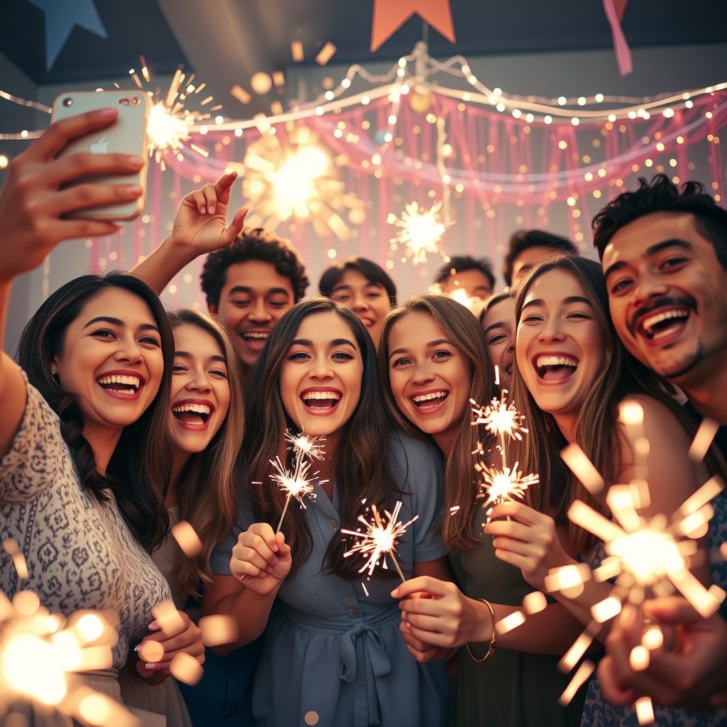 Friends taking a group selfie